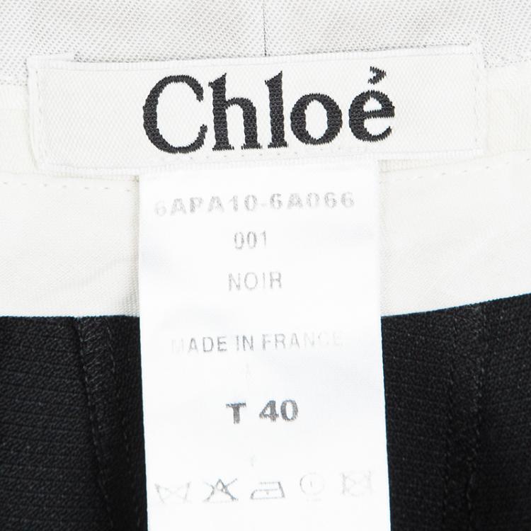 Pre Owned Chloe Black Wool Wide Leg Cuffed Trousers M