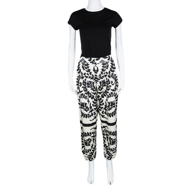 Pre Owned Chloe Monochrome Printed Silk Tapered Pants M