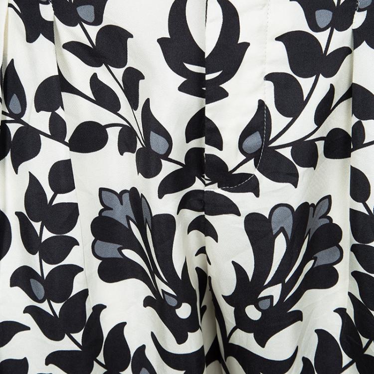 Pre Owned Chloe Monochrome Printed Silk Tapered Pants M
