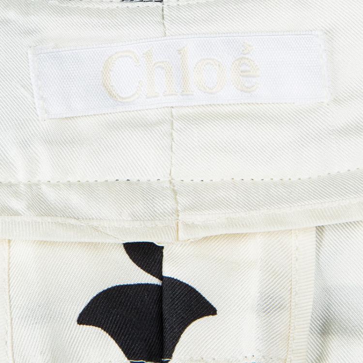 Pre Owned Chloe Monochrome Printed Silk Tapered Pants M