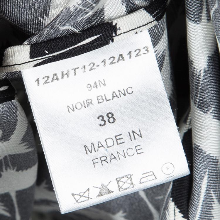 Pre Owned Chloe Monochrome Bird Print Silk Neck Tie Detail Blouse M 