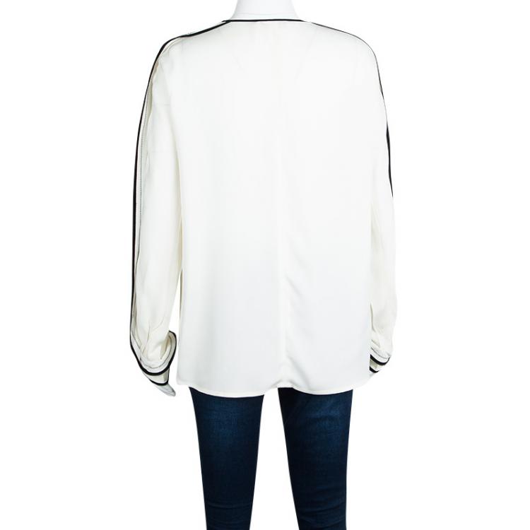 مملوكة مسبقًا Chloe Cream Contrast Trim Long Sleeve Blouse M