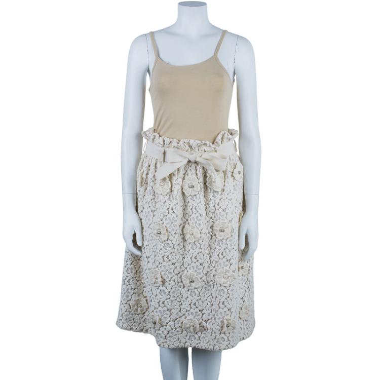 Pre Owned Chloe Offwhite Floral Skirt M