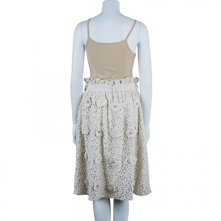 Pre Owned Chloe Offwhite Floral Skirt M