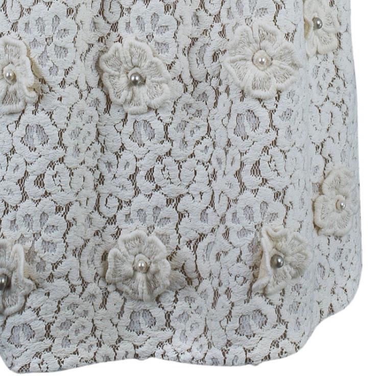 Pre Owned Chloe Offwhite Floral Skirt M