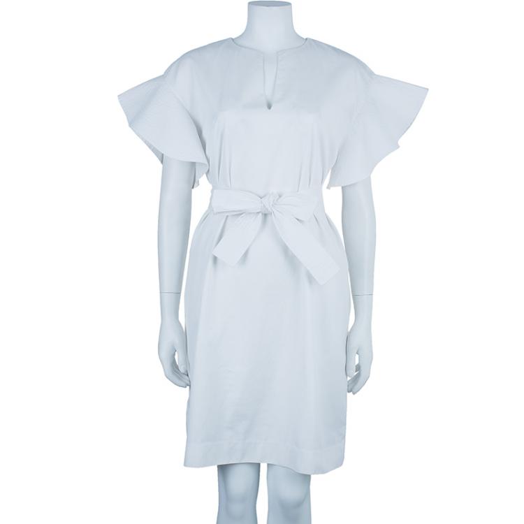 Pre Owned Chloe White Ruffle Sleeve Dress M