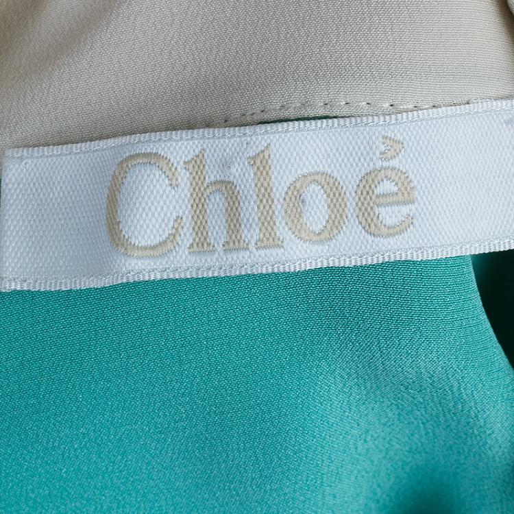 Pre Owned Chloe Bicolor Silk Peter Pan Collar Top L