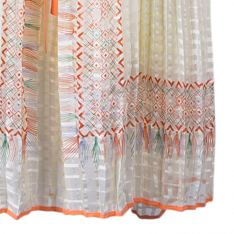 Pre Owned Chloe Orange Foulard Print Pleated Silk Dress M