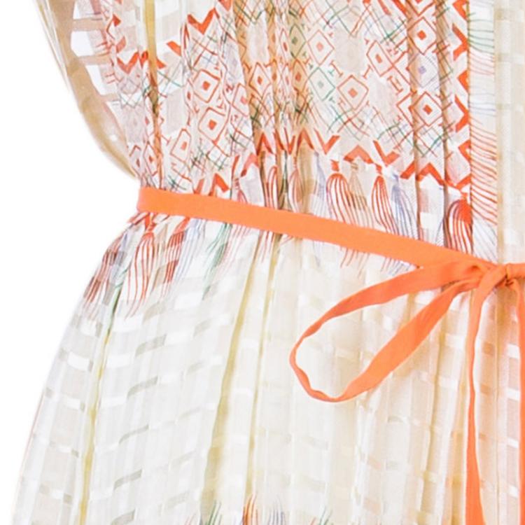 Pre Owned Chloe Orange Foulard Print Pleated Silk Dress M
