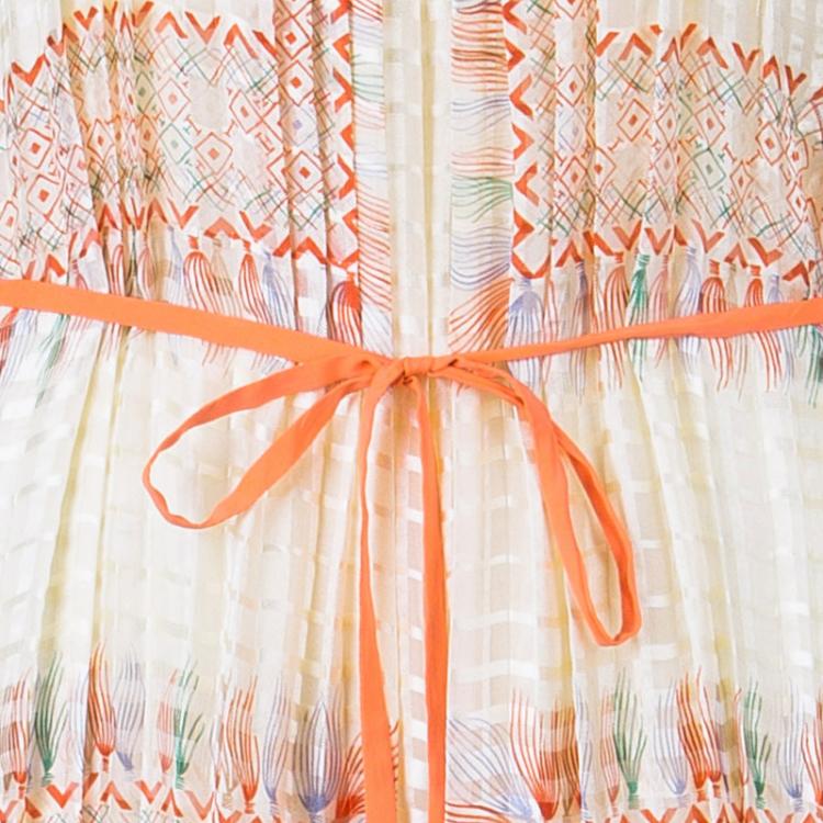Pre Owned Chloe Orange Foulard Print Pleated Silk Dress M