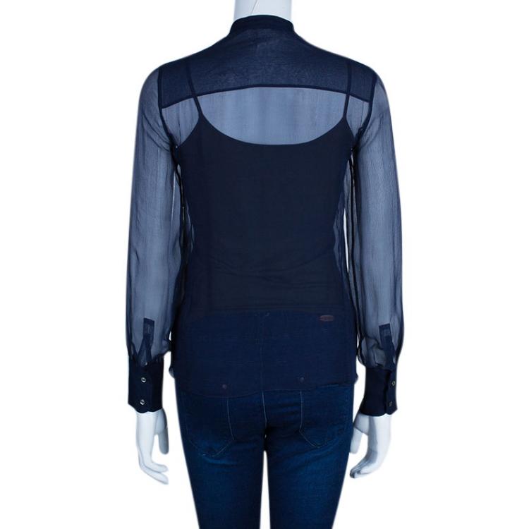 Pre Owned Chloe Navy Blue Embellished Long Sleeve Top S