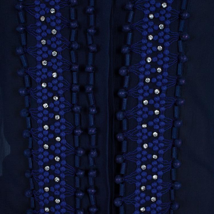 Pre Owned Chloe Navy Blue Embellished Long Sleeve Top S