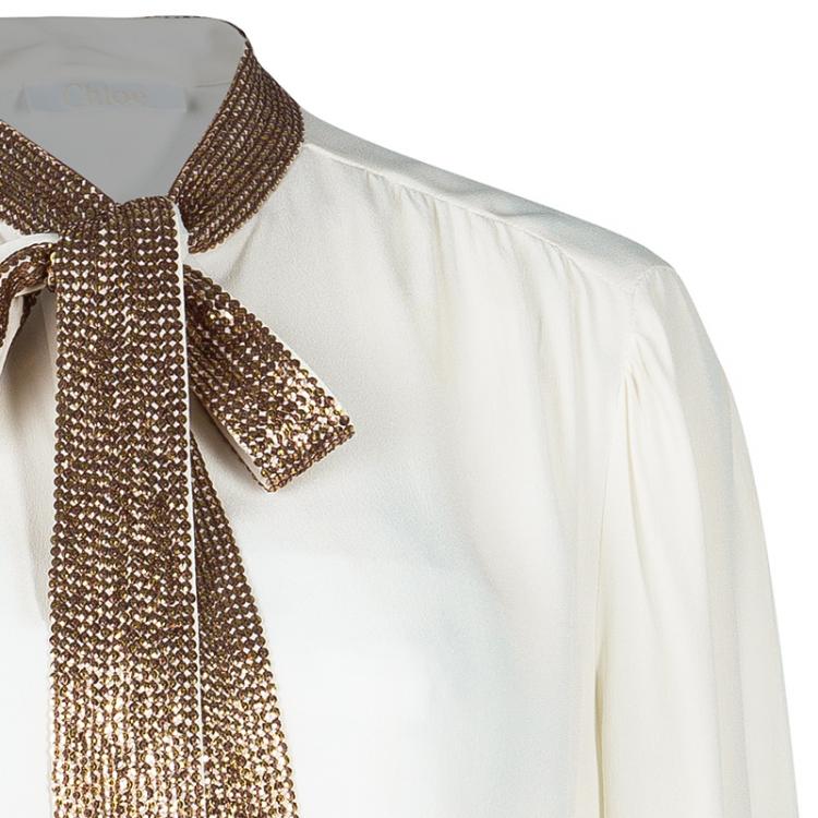 Pre Owned Chloe Off-White Embellished Top L