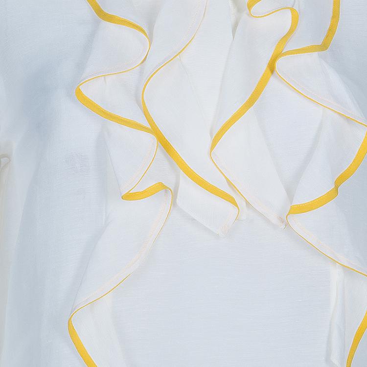 Pre Owned Chloe White Ruffle Front Long Sleeve Top M