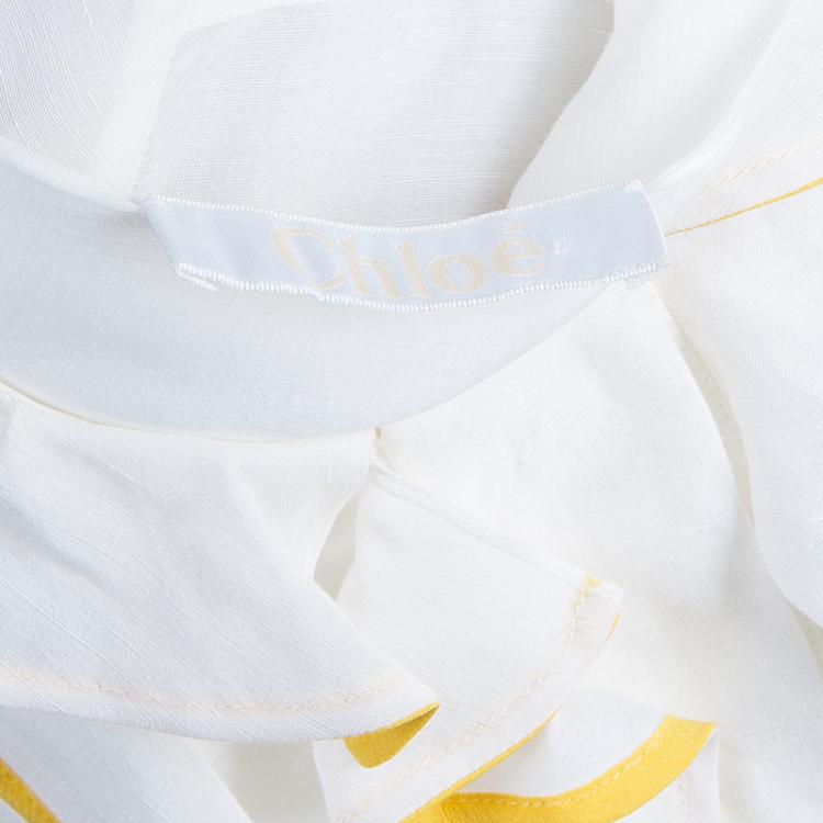 Pre Owned Chloe White Ruffle Front Long Sleeve Top M