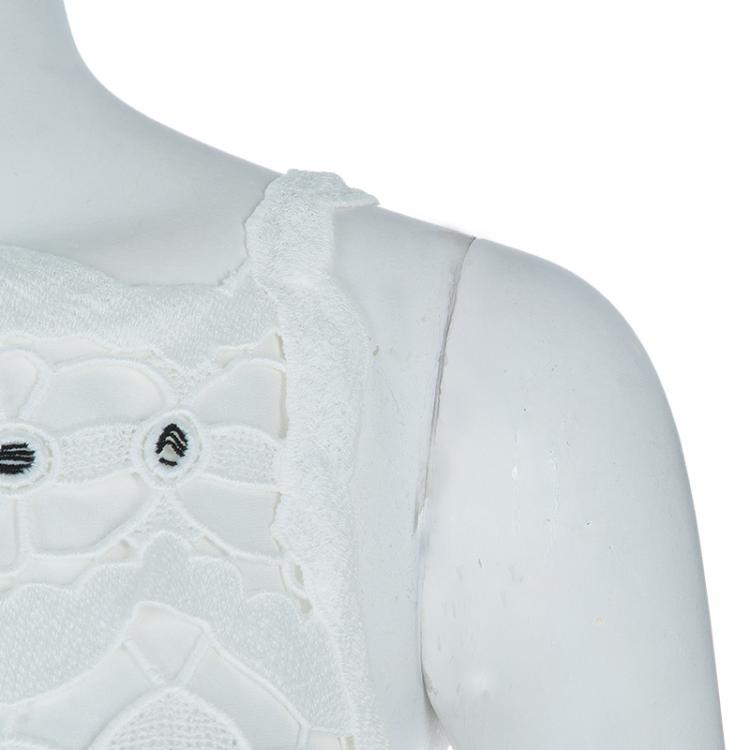 Pre Owned Chloe White Scalloped Lace Overlay Sleeveless Top S