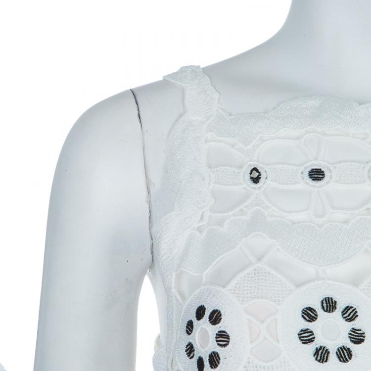 Pre Owned Chloe White Scalloped Lace Overlay Sleeveless Top S