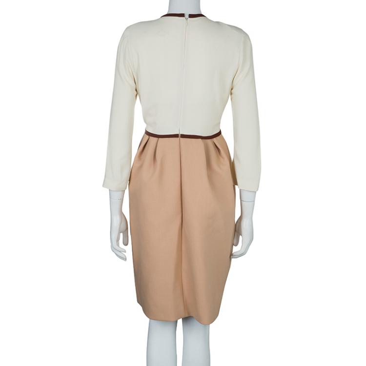 Pre Owned Chloe Cream and Brown Long Sleeve Shift Dress M