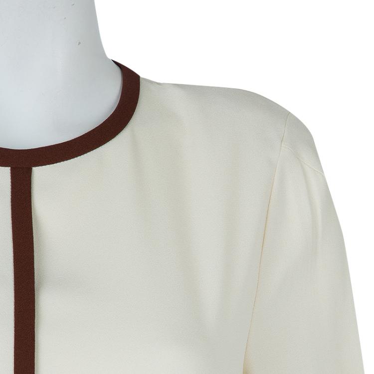 Pre Owned Chloe Cream and Brown Long Sleeve Shift Dress M