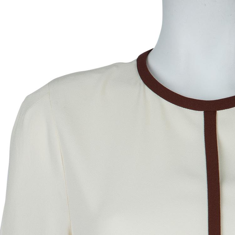 Pre Owned Chloe Cream and Brown Long Sleeve Shift Dress M