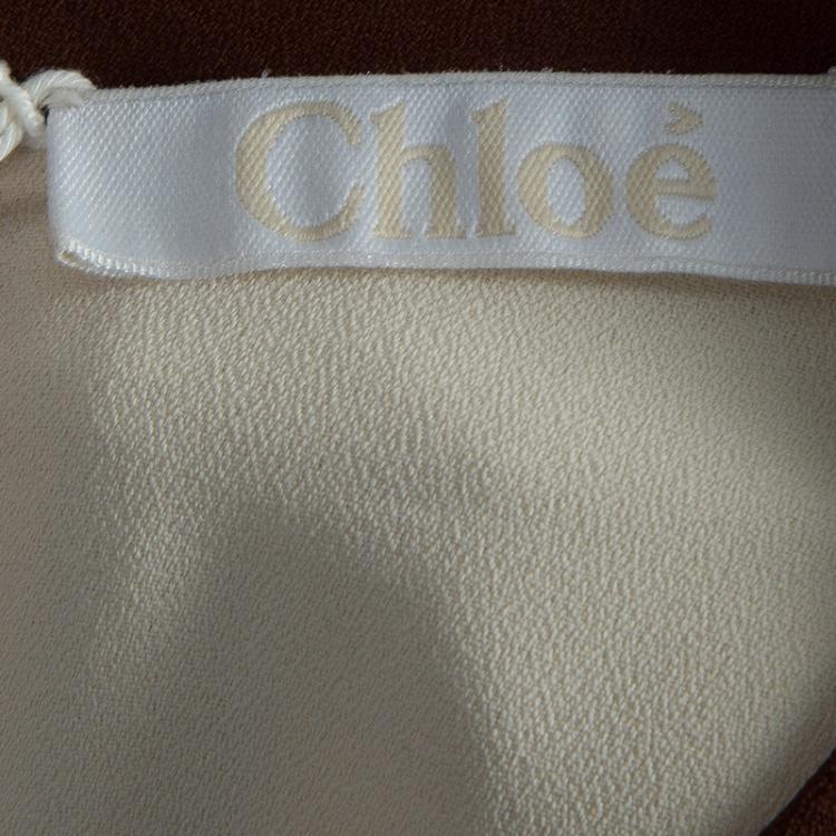 Pre Owned Chloe Cream and Brown Long Sleeve Shift Dress M