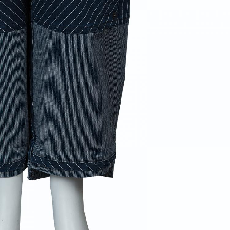 Pre Owned Chloe Blue Dark Wash Denim Striped Wide Leg Drawstring Pants S