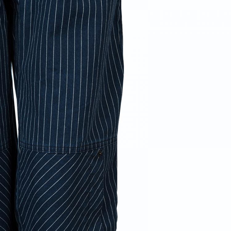 Pre Owned Chloe Blue Dark Wash Denim Striped Wide Leg Drawstring Pants S