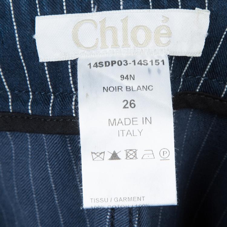 Pre Owned Chloe Blue Dark Wash Denim Striped Wide Leg Drawstring Pants S