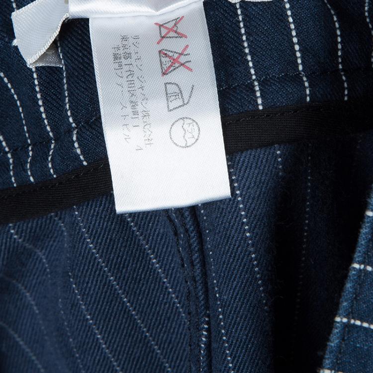 Pre Owned Chloe Blue Dark Wash Denim Striped Wide Leg Drawstring Pants S