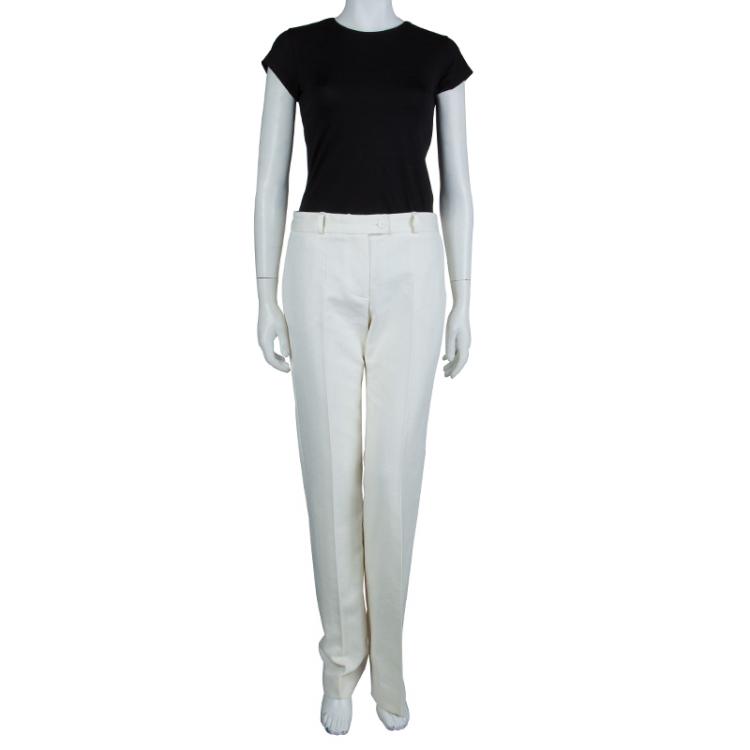 Pre Owned Chloe Cream Textured Cotton Trousers  L