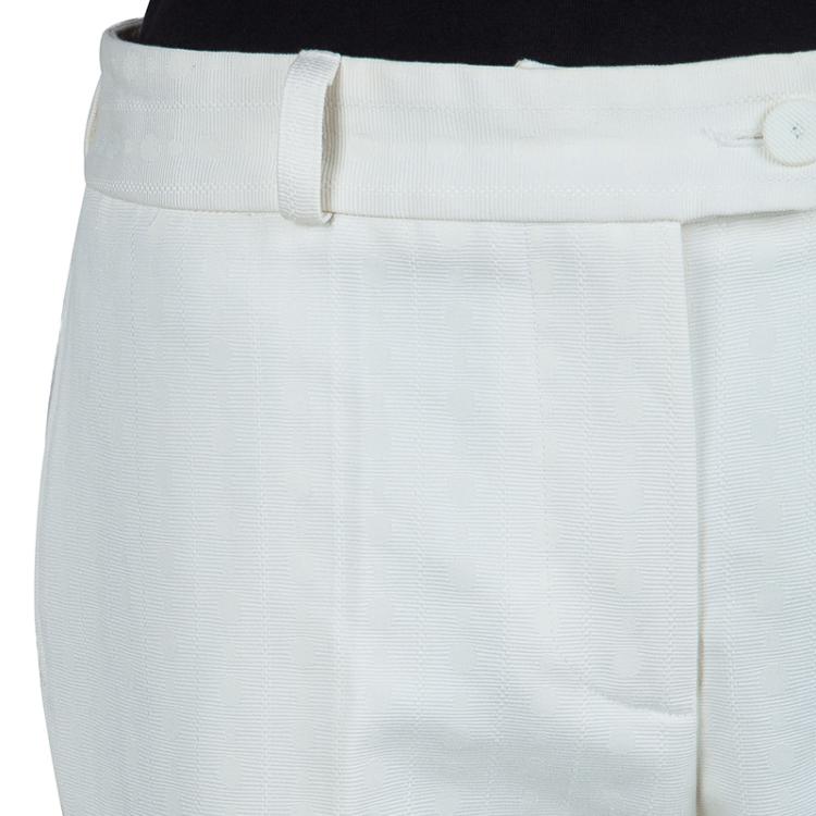 Pre Owned Chloe Cream Textured Cotton Trousers  L