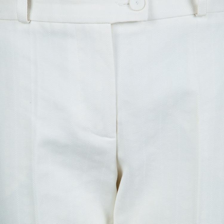 Pre Owned Chloe Cream Textured Cotton Trousers  L