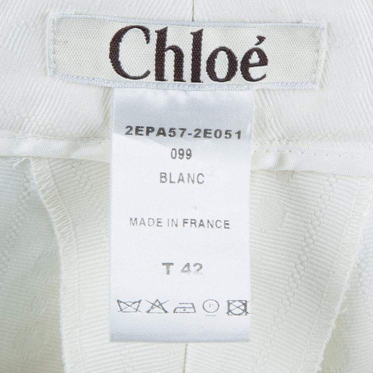 Pre Owned Chloe Cream Textured Cotton Trousers  L