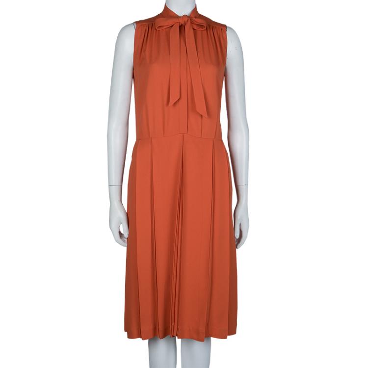 Pre Owned Chloe Tomato Red Pleated Sleeveless Dress S