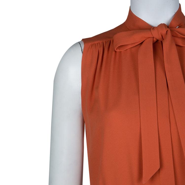 Pre Owned Chloe Tomato Red Pleated Sleeveless Dress S