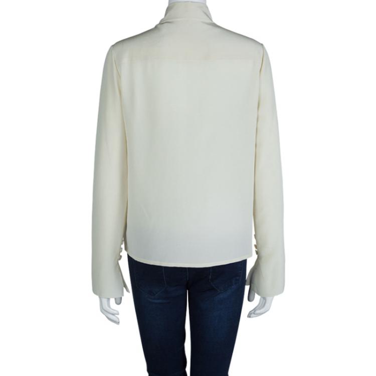 Pre Owned Chloe Cream Silk Long Sleeve Blouse S