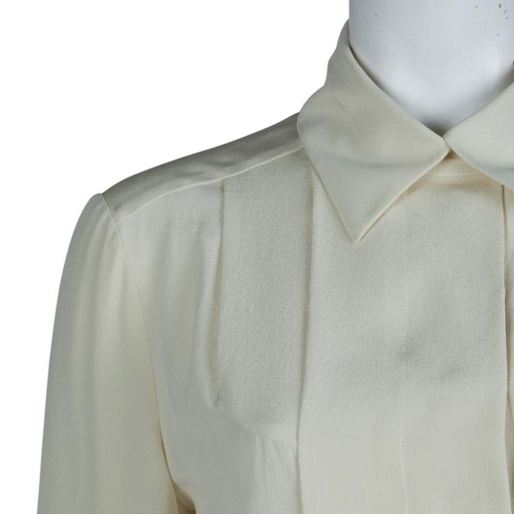 Pre Owned Chloe Cream Silk Long Sleeve Blouse S