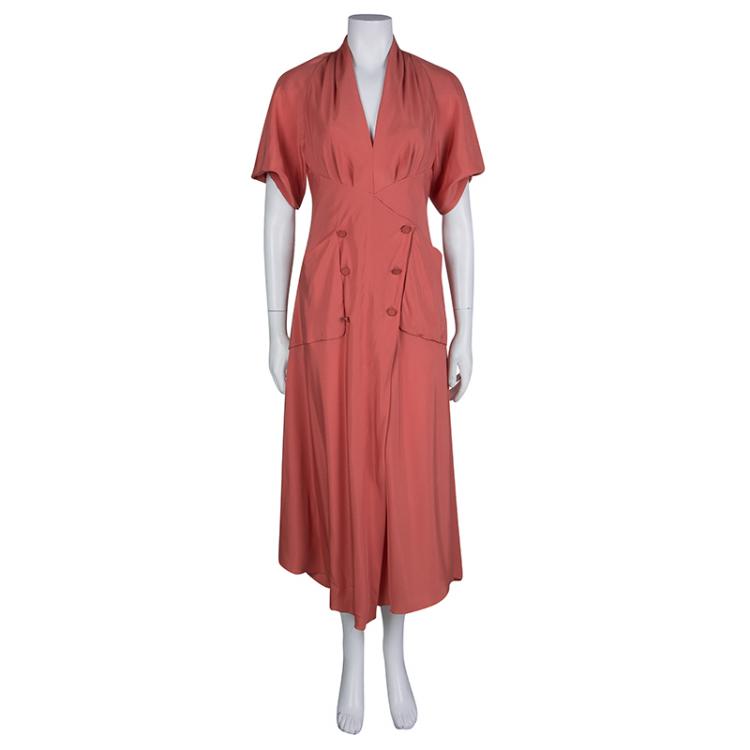 Pre Owned Chloe Salmon Pink Silk Petal Sleeve Maxi Dress M