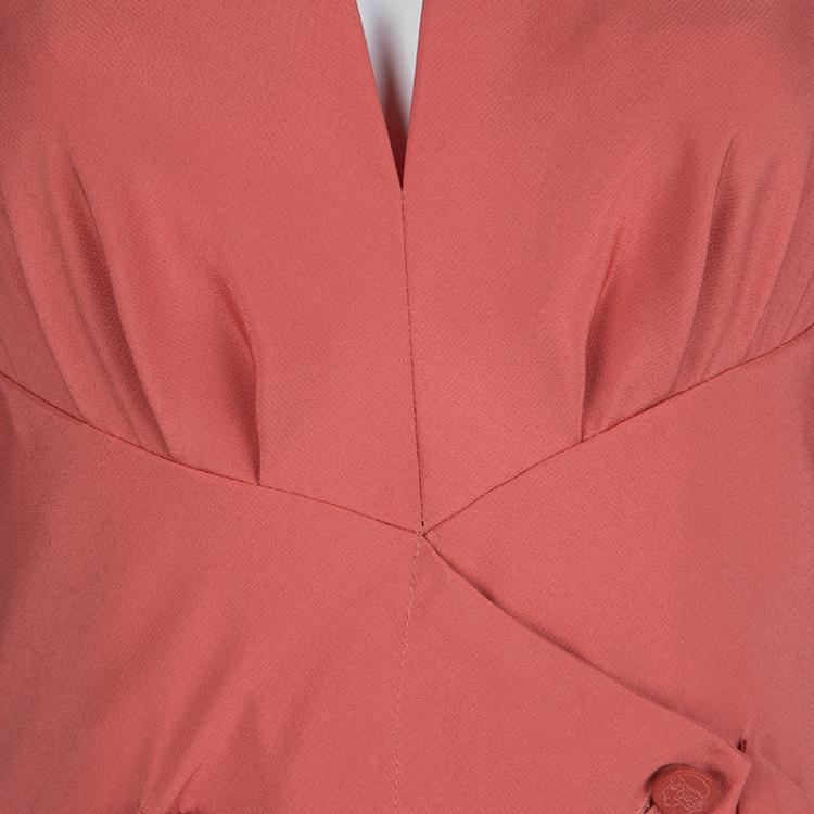 Pre Owned Chloe Salmon Pink Silk Petal Sleeve Maxi Dress M