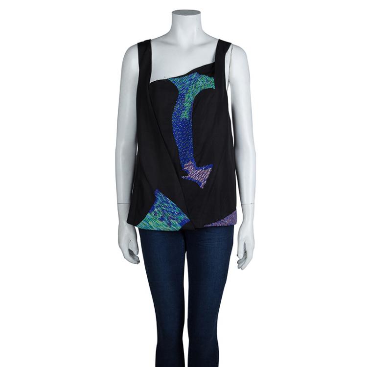مملوكة مسبقًا Chloe Black Silk Beaded Sleeveless Draped Top M