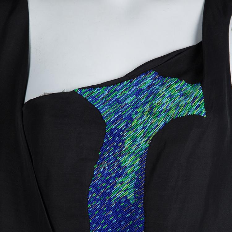 مملوكة مسبقًا Chloe Black Silk Beaded Sleeveless Draped Top M