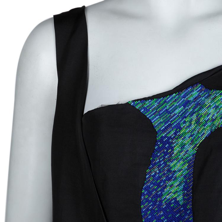 مملوكة مسبقًا Chloe Black Silk Beaded Sleeveless Draped Top M