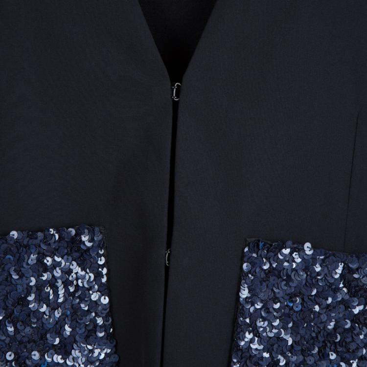 Pre Owned Chloe Navy Blue Sequinned Pocket Detail Blazer L