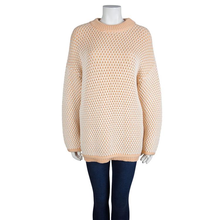 Pre Owned Chloe Peach and White Chunky Knit Sweater M
