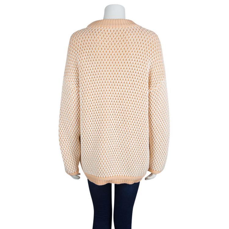 Pre Owned Chloe Peach and White Chunky Knit Sweater M