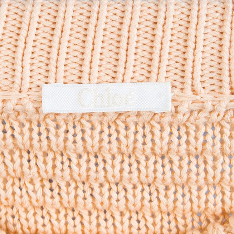 Pre Owned Chloe Peach and White Chunky Knit Sweater M