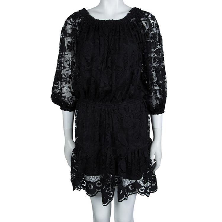 Pre Owned Chloe Black Lace Drop Waist Long Sleeve Dress M
