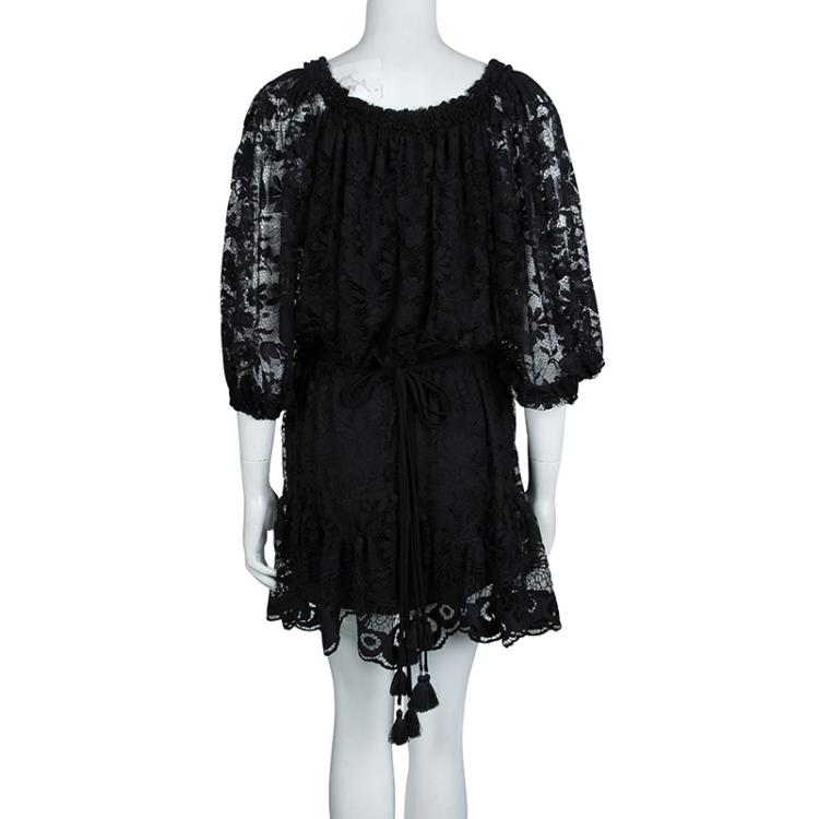 Pre Owned Chloe Black Lace Drop Waist Long Sleeve Dress M