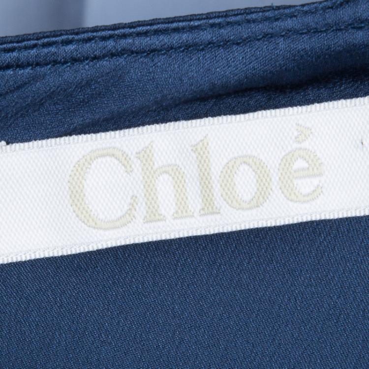 Pre Owned Chloe Peacock Blue Silk Long Sleeve Draped Blouse M