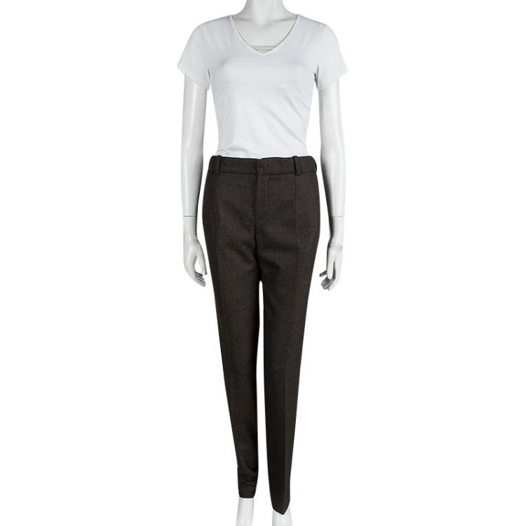Pre Owned Chloe Brown Wool Straight Fit Trousers M